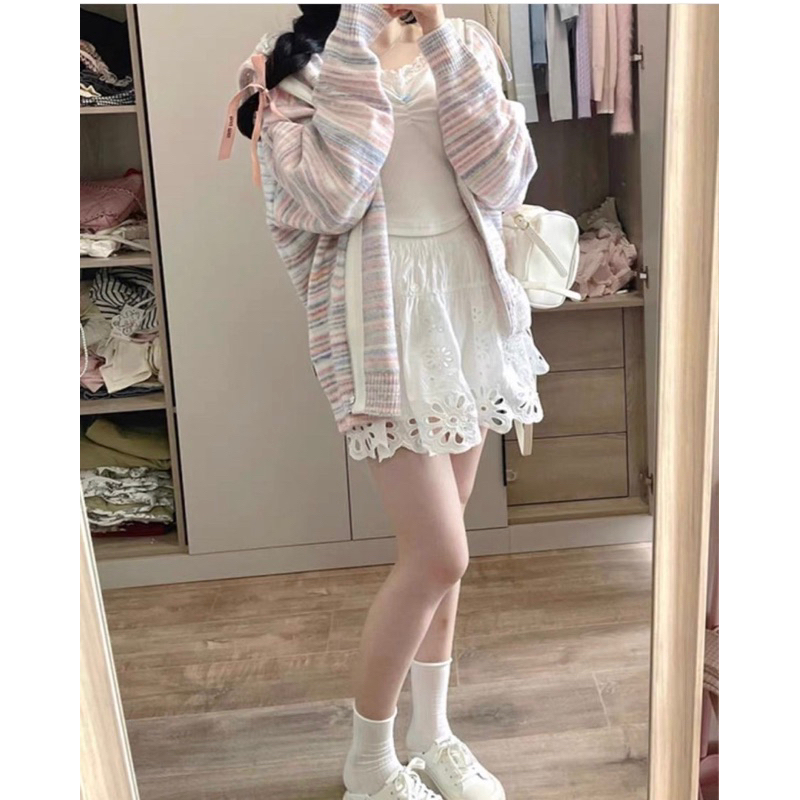 Áo khoác len có mũ zip loang form rộng style Hàn