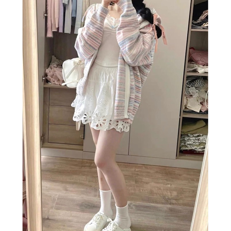 Áo khoác len có mũ zip loang form rộng style Hàn