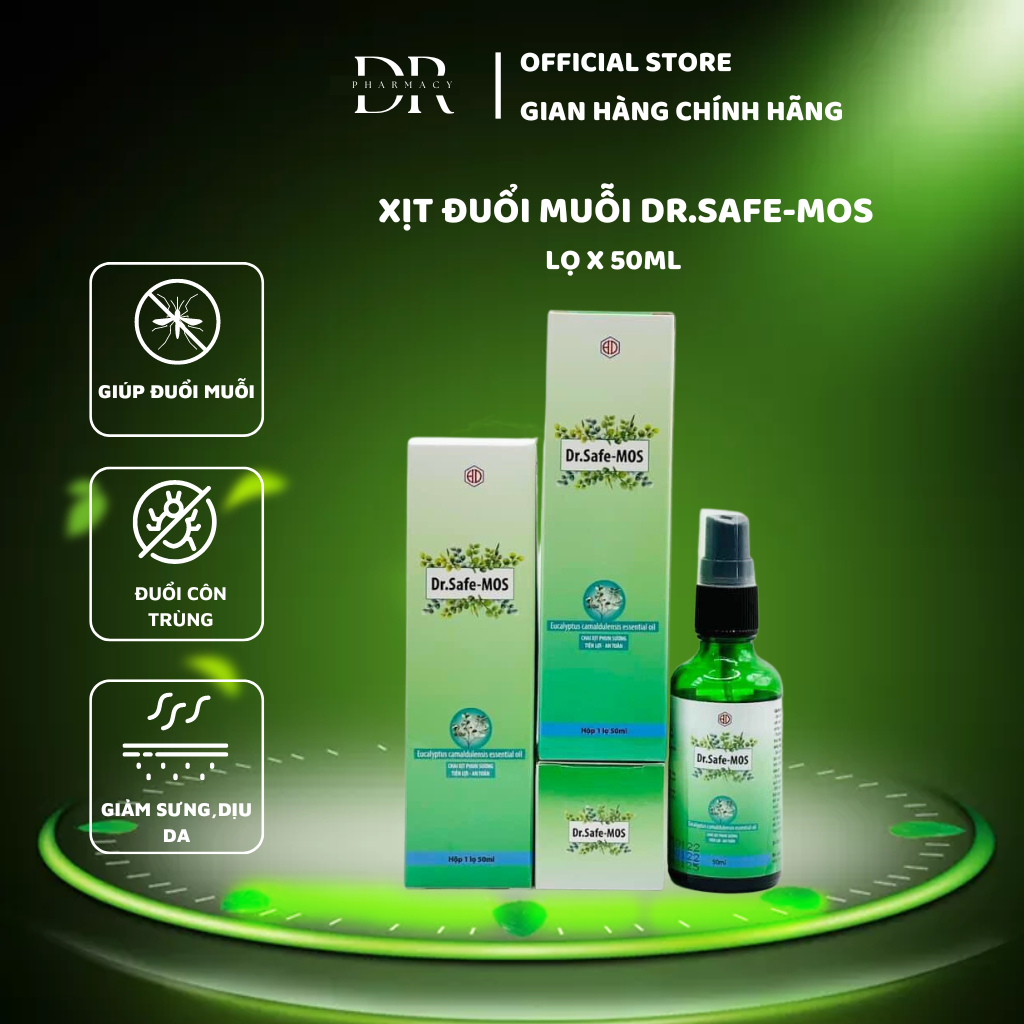 Xịt đuổi muỗi Dr.Safe-Mos 50ml chiết xuất tinh dầu thiên nhiên giúp bảo vệ mẹ và bé khỏi muỗi cắn, giảm sưng nhanh chóng