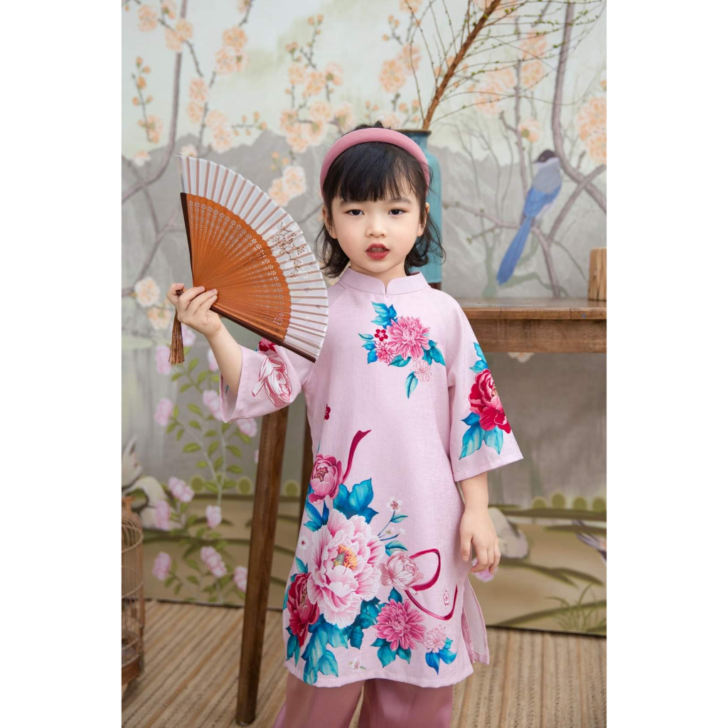 Áo dài bé gái 🔥SALE SỐC🔥 họa tiết in siêu xinh chất liệu tơ kim sa cao cấp - Áo Dài Cho Bé Baby Store - ADB03