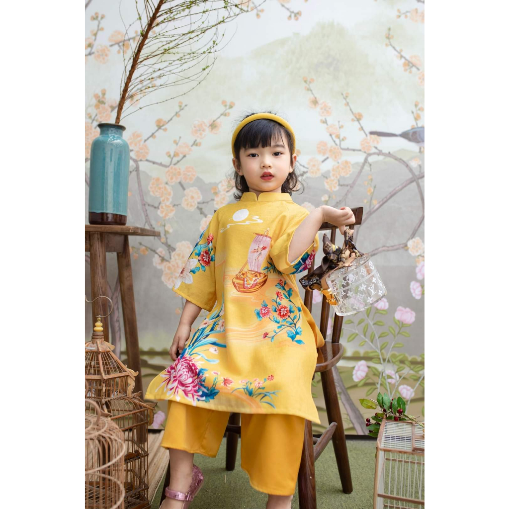 Áo dài bé gái 🔥SALE SỐC🔥 họa tiết in siêu xinh chất liệu tơ kim sa cao cấp - Áo Dài Cho Bé Baby Store - ADB03