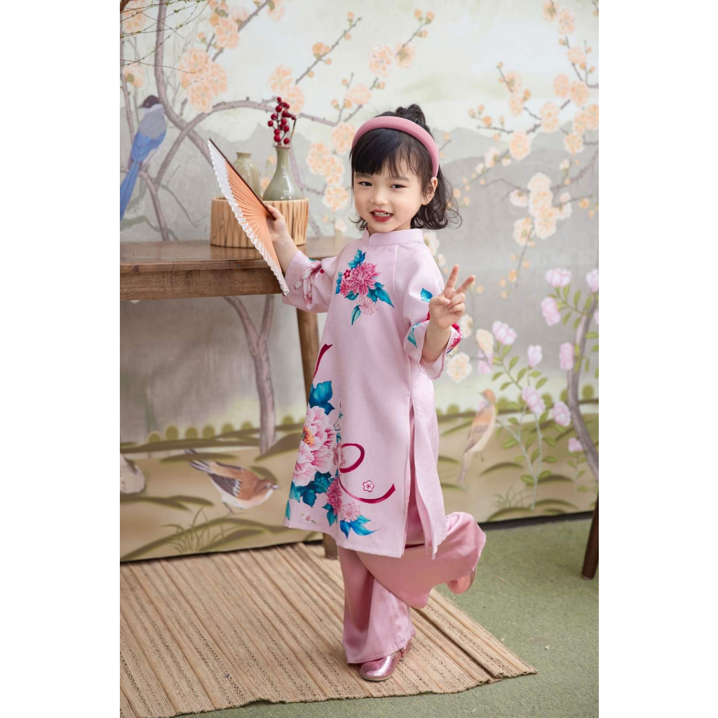 Áo dài bé gái 🔥SALE SỐC🔥 họa tiết in siêu xinh chất liệu tơ kim sa cao cấp - Áo Dài Cho Bé Baby Store - ADB03