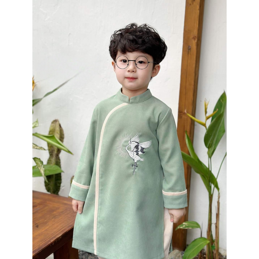Áo dài nhung 🔥SALE SỐC🔥 thêu hạc chất liệu nhung tăm cao cấp - Áo Dài Cho Bé Baby Store - ADB02