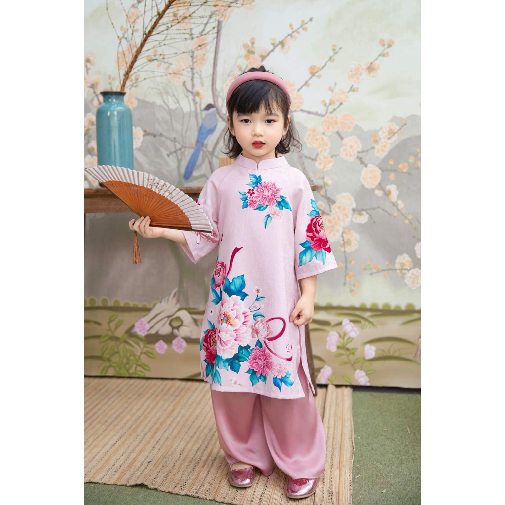 Áo dài bé gái 🔥SALE SỐC🔥 họa tiết in siêu xinh chất liệu tơ kim sa cao cấp - Áo Dài Cho Bé Baby Store - ADB03