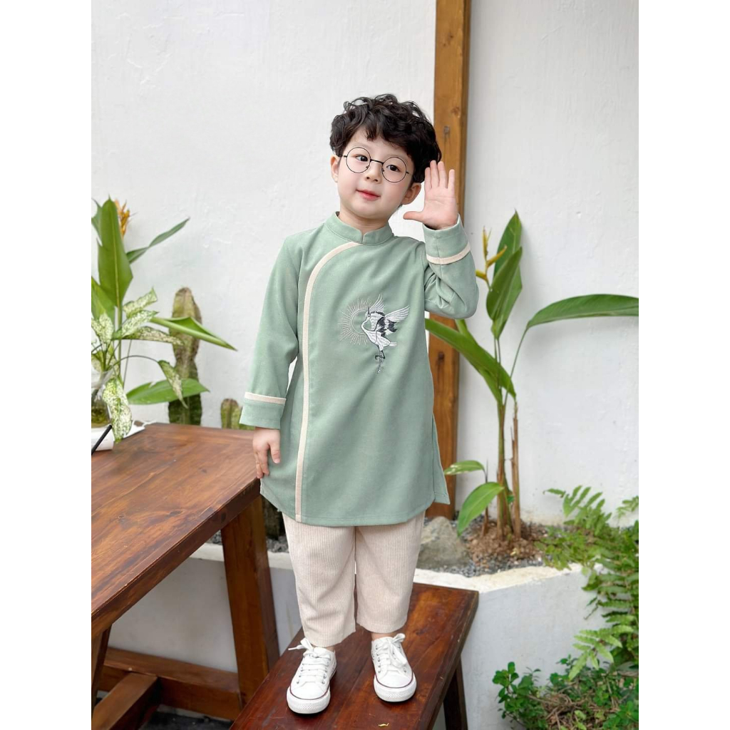 Áo dài nhung 🔥SALE SỐC🔥 thêu hạc chất liệu nhung tăm cao cấp - Áo Dài Cho Bé Baby Store - ADB02