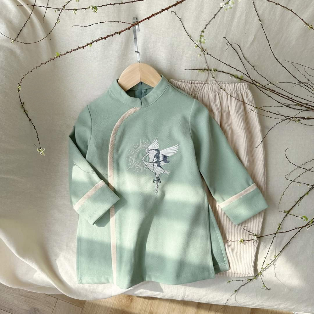 Áo dài nhung 🔥SALE SỐC🔥 thêu hạc chất liệu nhung tăm cao cấp - Áo Dài Cho Bé Baby Store - ADB02