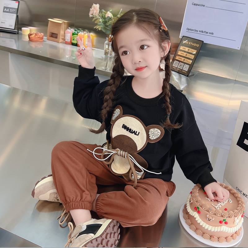 Bộ Quần Áo Dài Tay Thu Đông Nỉ Da Cá Thêu Gấu Chất Liệu QC Cao Cấp Cho Trẻ Em Bé Trai Bé Gái CAFE_BABY088