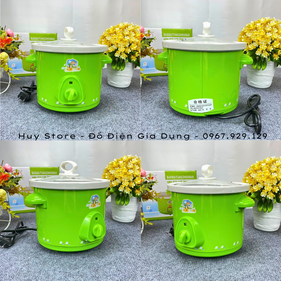 Nồi Kho Cá Nấu Cháo Chậm Baby Electric Cooker 1.5 - 2.5 , Nồi Kho Cá Baby Electric Cooker Đa Năng Màu Xanh Lá Huy Store