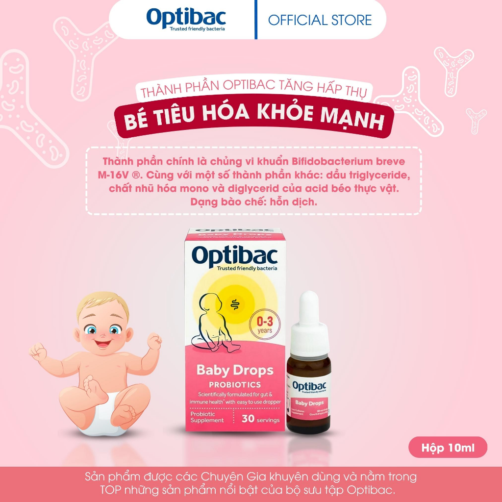 Men vi sinh Optibac Probiotics Baby Drops 10ml giúp bé tăng cường hệ miễn dịch khỏe mạnh