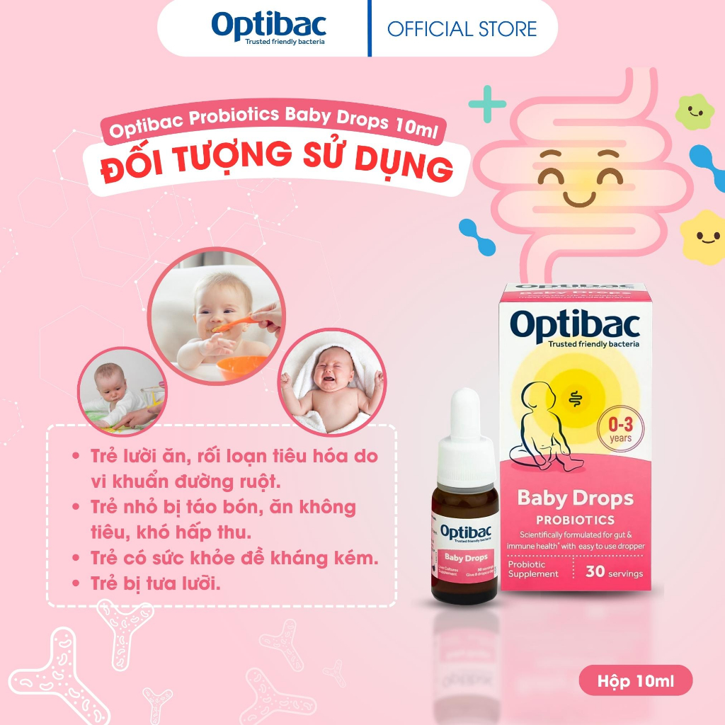 Men vi sinh Optibac Probiotics Baby Drops 10ml giúp bé tăng cường hệ miễn dịch khỏe mạnh