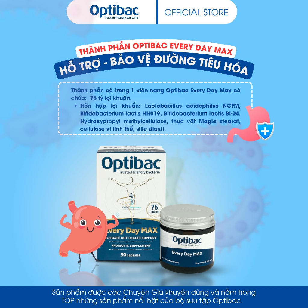 Viên men vi sinh Optibac Every Day MAX hỗ trợ sức khỏe tiêu hóa, giảm táo bón, đầy hơi và tăng miễn dịch 30 viên