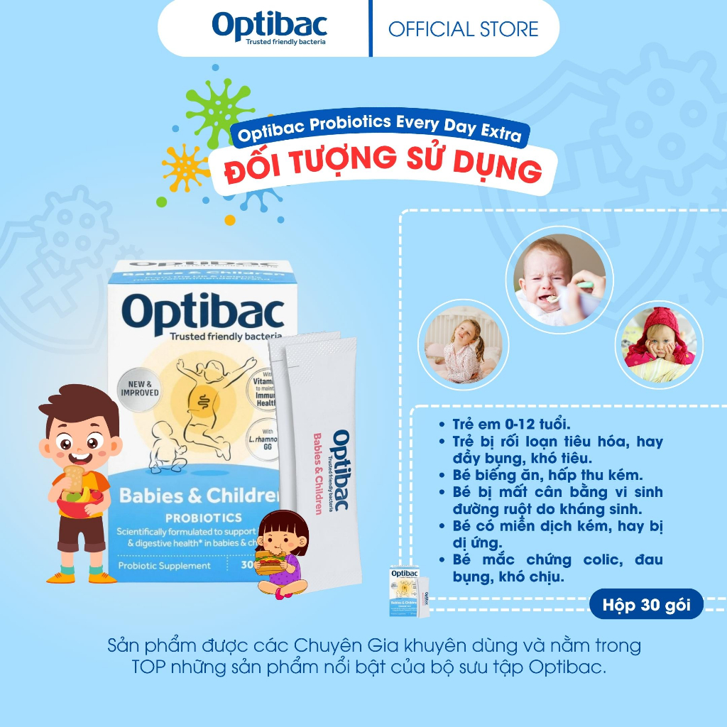 Viên uống men vi sinh Optibac Babies & Children hỗ trợ tiêu hóa, tăng cường miễn dịch hộp 30 gói
