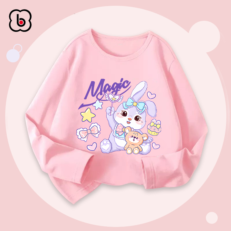 Áo dài tay bé gái BabyloveGO mẫu mới 2024 áo thu đông cổ tròn chất thun cotton in hình cute dễ thương