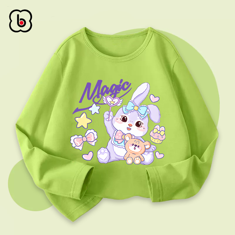 Áo dài tay bé gái BabyloveGO mẫu mới 2024 áo thu đông cổ tròn chất thun cotton in hình cute dễ thương