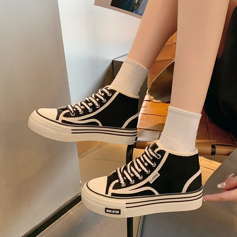 Giày nữ cao cổ dât tết chất vải canvas STAR kiểu dáng trẻ trung