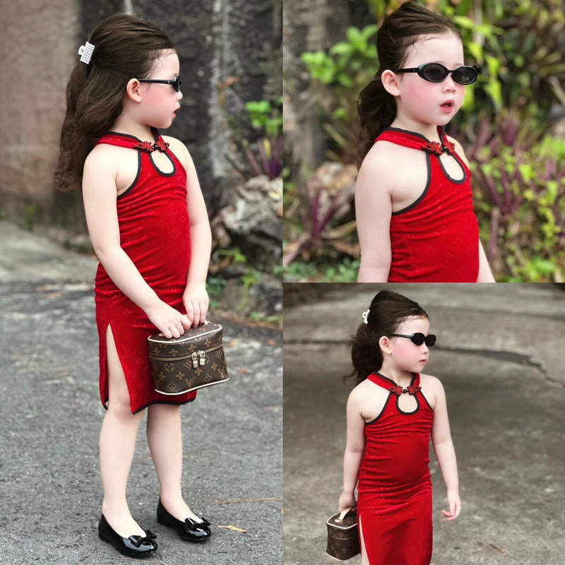 Sườn xám nhung cho bé gái