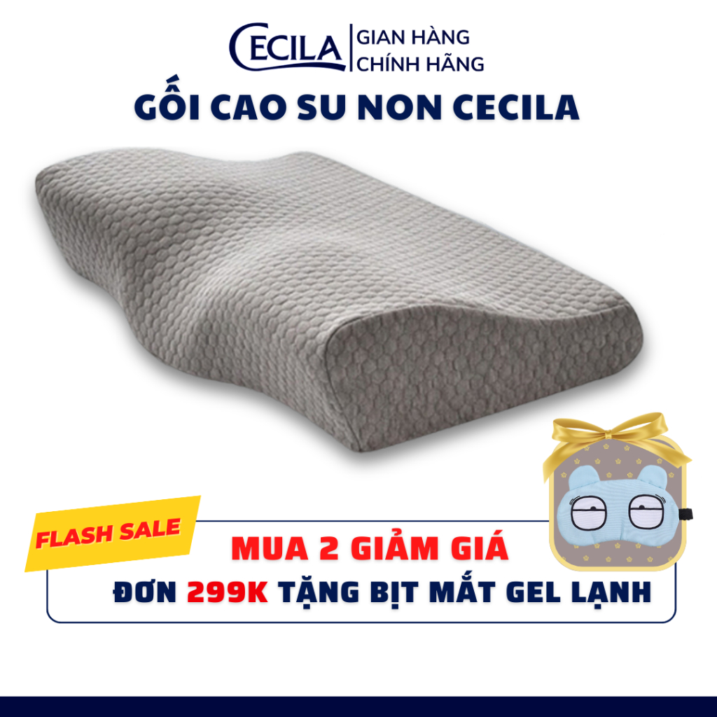 Gối ngủ nhanh cao su non CECILA, Thiết kế chống đau cổ vai gáy, phù hợp với mọi tư thế ngủ, hỗ trợ ngủ nhanh, ngủ tốt..