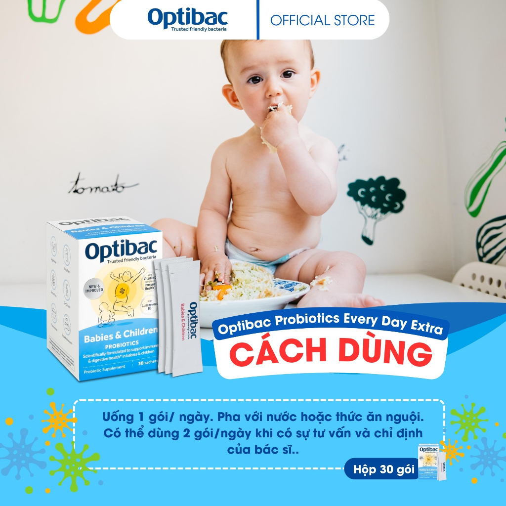 Viên uống men vi sinh Optibac Babies & Children hỗ trợ tiêu hóa, tăng cường miễn dịch hộp 30 gói