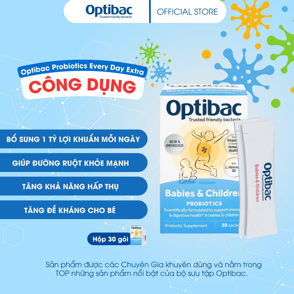 Viên uống men vi sinh Optibac Babies & Children hỗ trợ tiêu hóa, tăng cường miễn dịch hộp 30 gói