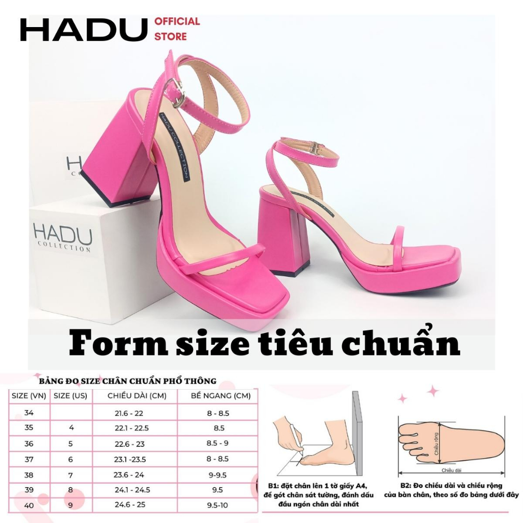 Giày Sandal Gót Vuông 9P Quai Ngang Dây Mảnh Đúp Trước 3P HADU M949, BH 24 Tháng