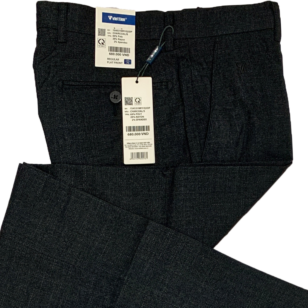 Viettien - Quần tây nam màu Than chì Không ly 1S4531 quần âu Việt Tiến