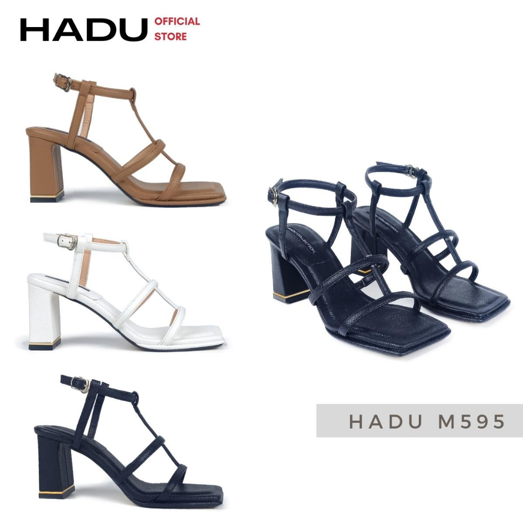 Giày Sandal Cao Gót Đế Vuông 7P Quai Ngang 3 Dây DAVANS HADU M595 Da Vân Siêu Bền, BH 24 Tháng