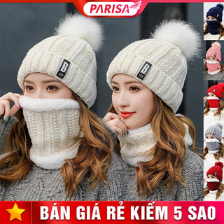 Combo nón len cục bông và khăn cổ giữ ấm chữ b nam nữ p2391