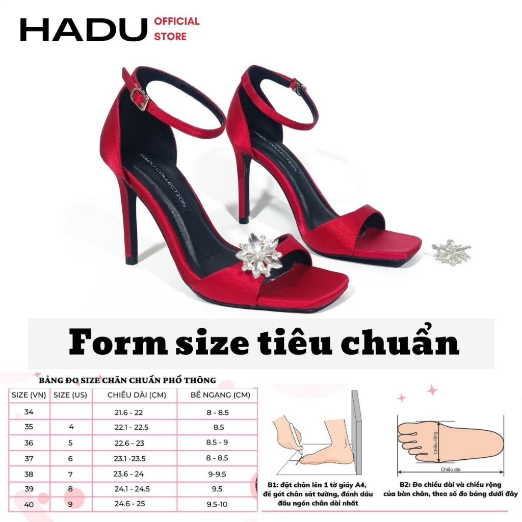 Giày Sandal Cao Gót 9p Quai Ngang Lụa Satin Cao Cấp KATUN CRYSTAL HADU L957, BH 24 Tháng