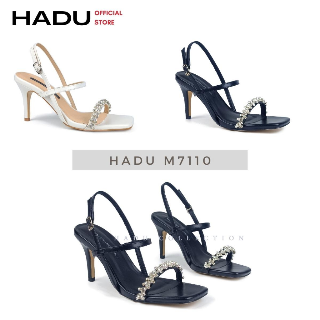 Giày Sandal Cao Gót 7P Quai Ngang Đính Đá JP Thủ Công HADU M7110, Sang Trọng, Đẳng Cấp, BH 24 Tháng