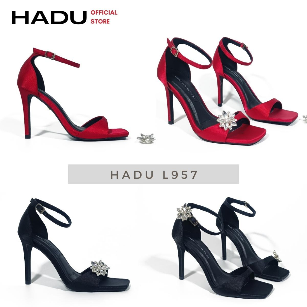 Giày Sandal Cao Gót 9p Quai Ngang Lụa Satin Cao Cấp KATUN CRYSTAL HADU L957, BH 24 Tháng