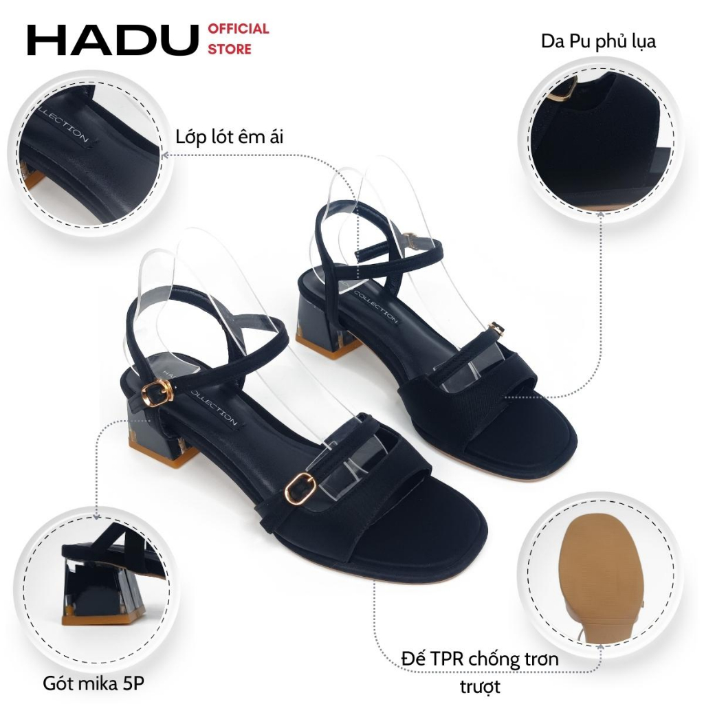Giày Sandal Gót Vuông 3P Mica Quai Đôi StoryMaxi HADU M344, BH 24 Tháng