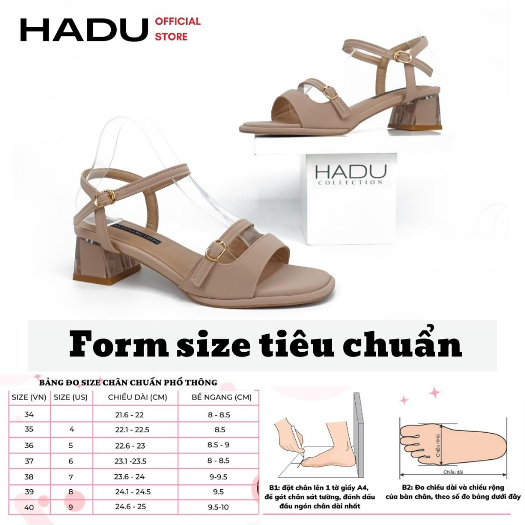 Giày Sandal Gót Vuông 3P Mica Quai Đôi StoryMaxi HADU M344, BH 24 Tháng