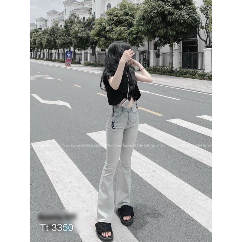 Quần jean loe màu xanh trắng dài 100cm HÓTTTT / Ảnh thật