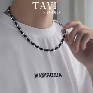 Vòng Cổ Leather Chain Dây Chuyền Nam Phối Dây Da Thời Trang Hàn Quốc Chất Liệu Titan Không Gỉ Tavi Studio