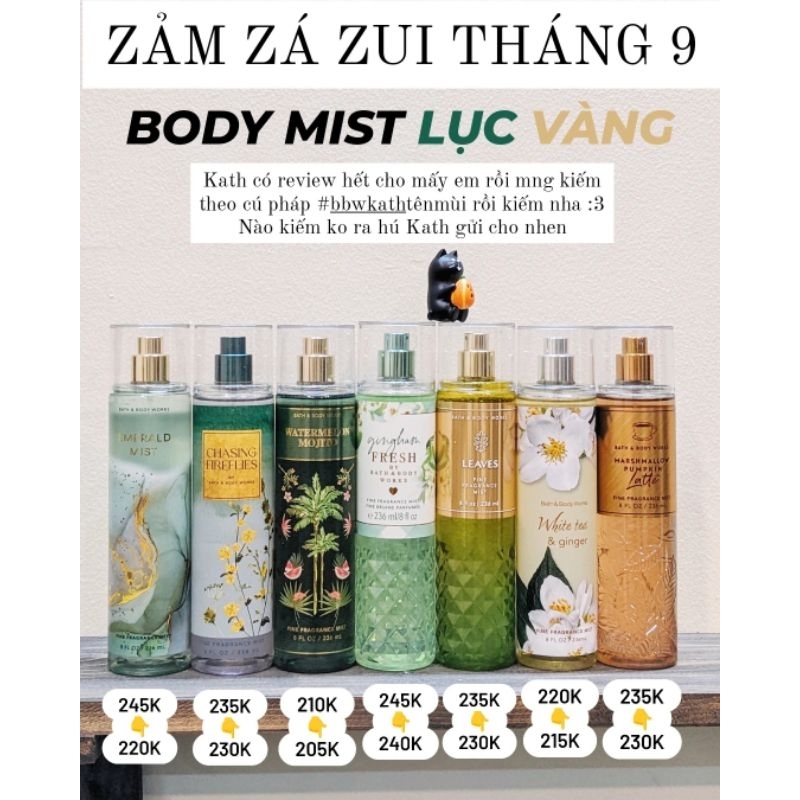 ❤️‍🔥 Xịt thơm, body mist LỤC VÀNG Bath & Body Works 236ml by Kath