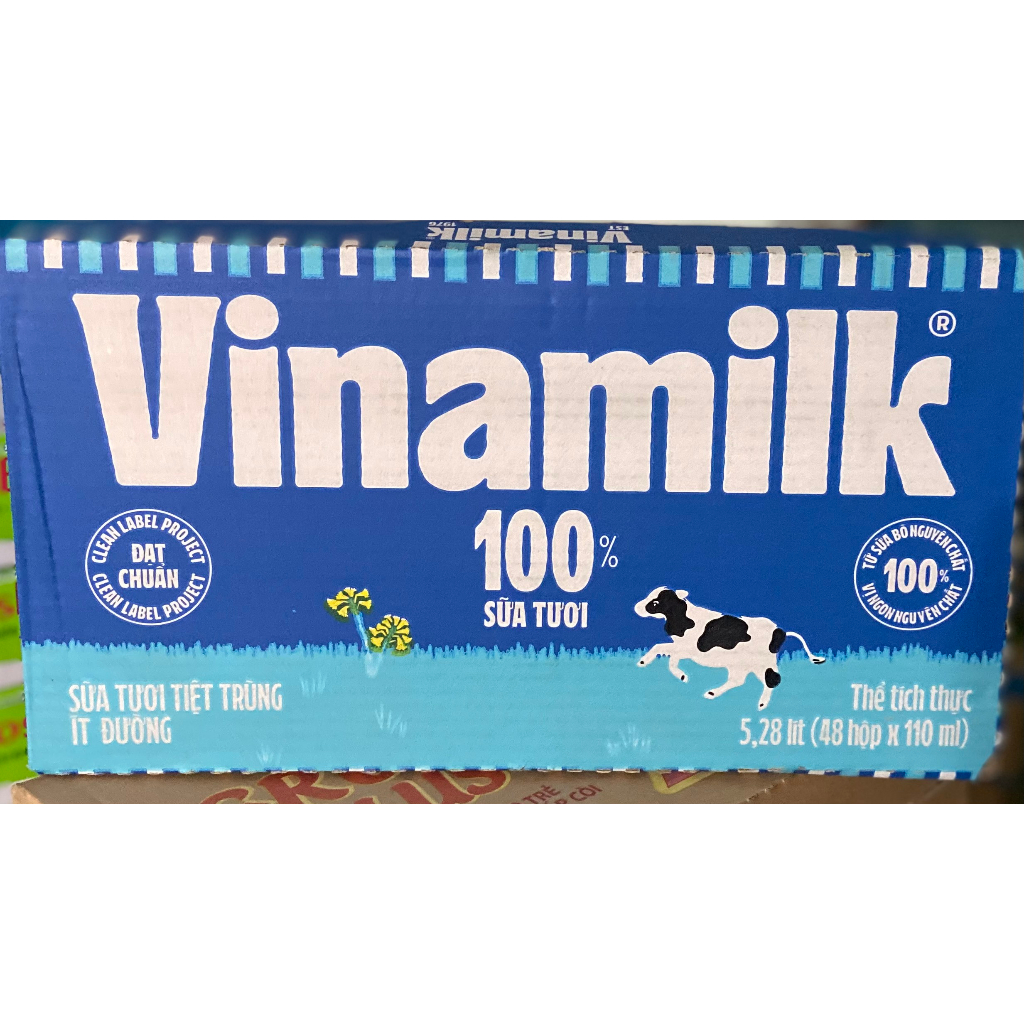 Thùng Sữa Tươi Tiệt Trùng Vinamilk 100% Ít Đường hộp 110ml