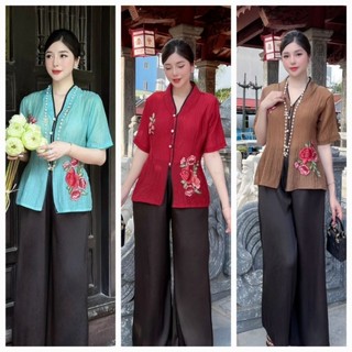 Lam đi chù hoa thêu/lam voan mã mới/ pháp phục hoa vải voan lụa