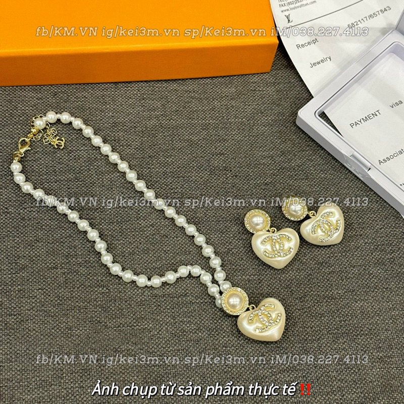Bộ vòng cổ khuyên tai hình trái tim channel