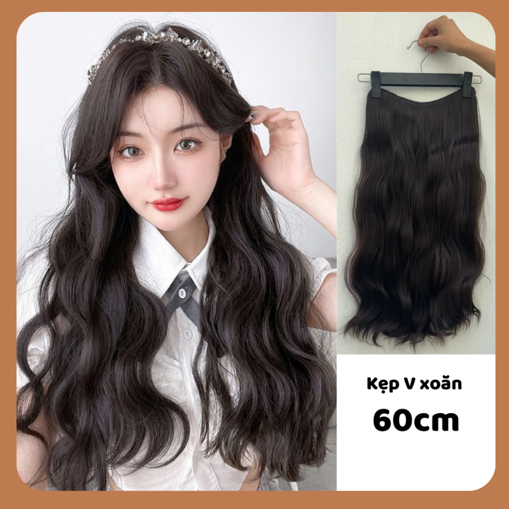 Tóc kẹp chữ V xoăn dợn 60cm phong cách Hàn Quốc xinh đẹp trẻ trung TK20