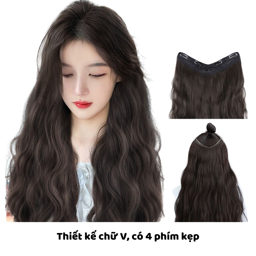 Tóc kẹp chữ V xoăn dợn 60cm phong cách Hàn Quốc xinh đẹp trẻ trung TK20