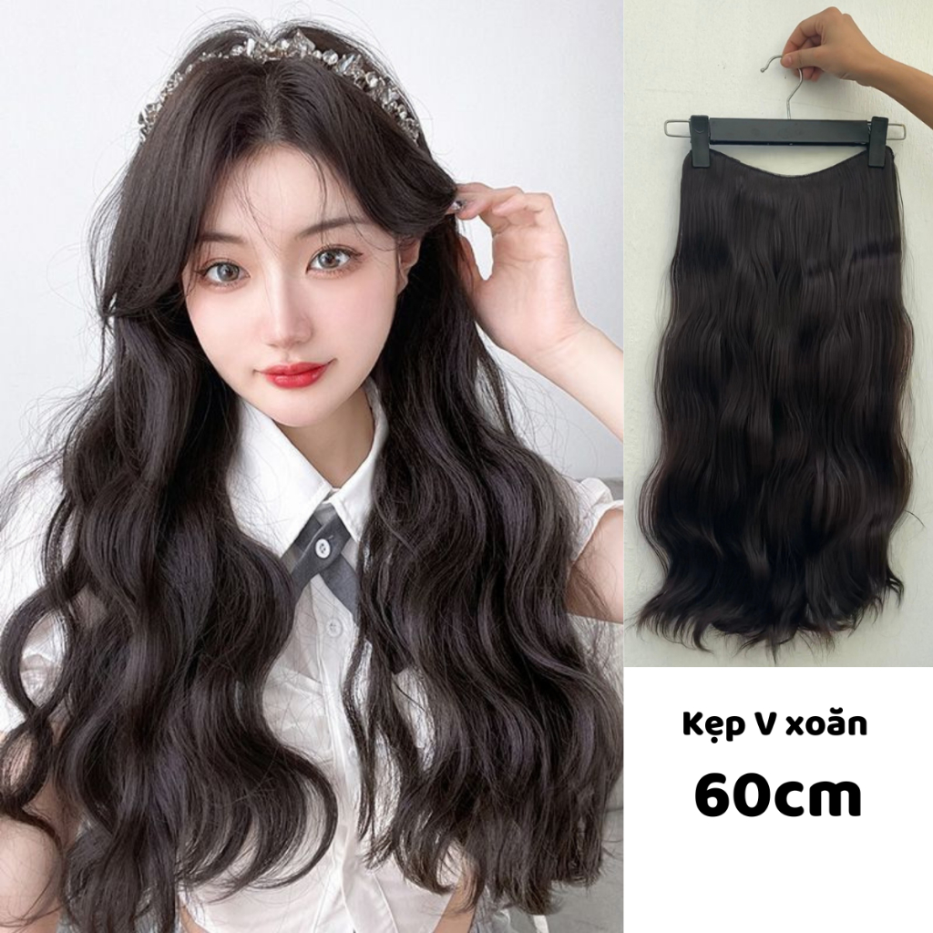 Tóc kẹp chữ V xoăn dợn 60cm phong cách Hàn Quốc xinh đẹp trẻ trung TK20