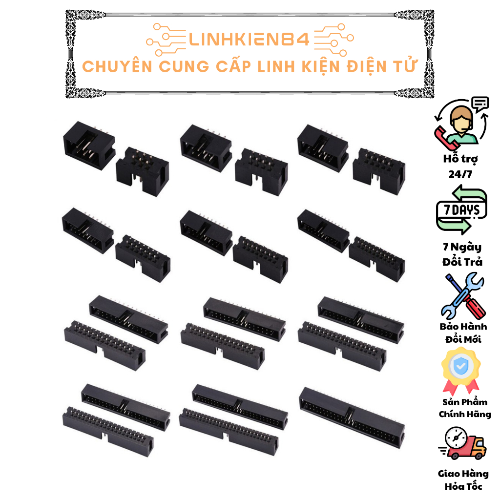 SP0060_Hỏa Tốc _Đầu IDE Đực Thẳng Hàn Mạch 2.54MM 6 8 10 14 16 20 26 30 34 40 50 60 Chân