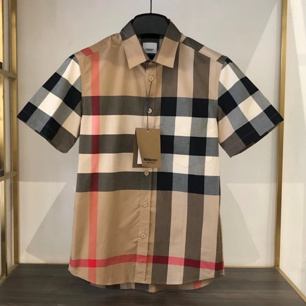 Áo sơ mi nam tay ngắn phối sọc vải lụa trẻ trung sang trọng chuẩn form thời trang