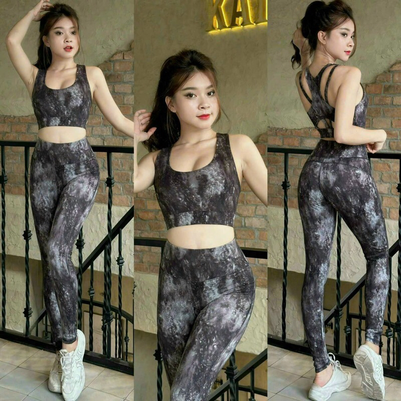 Bộ quần áo tập gym yoga thể thao aerobic loang