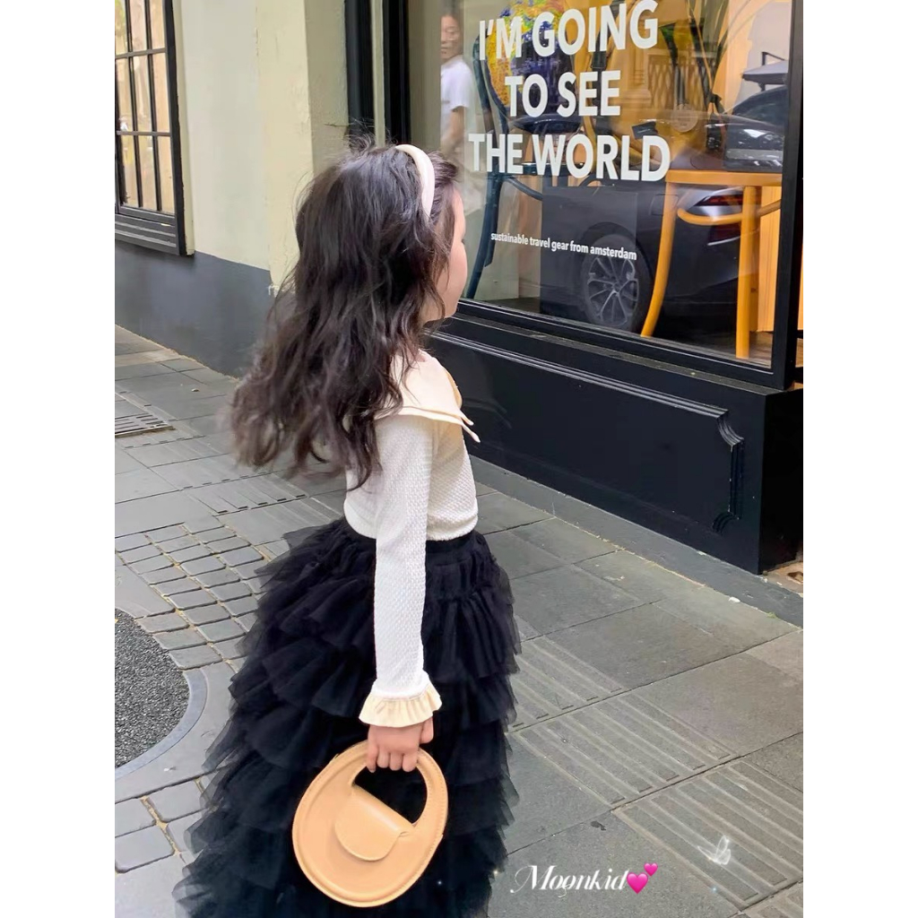 Set bộ chân Váy công chúa 2 chi tiết cho bé gái cổ bèo dài tay kết hợp chân váy nhiều tầng cho bé mặc đi học từ 8-28kg