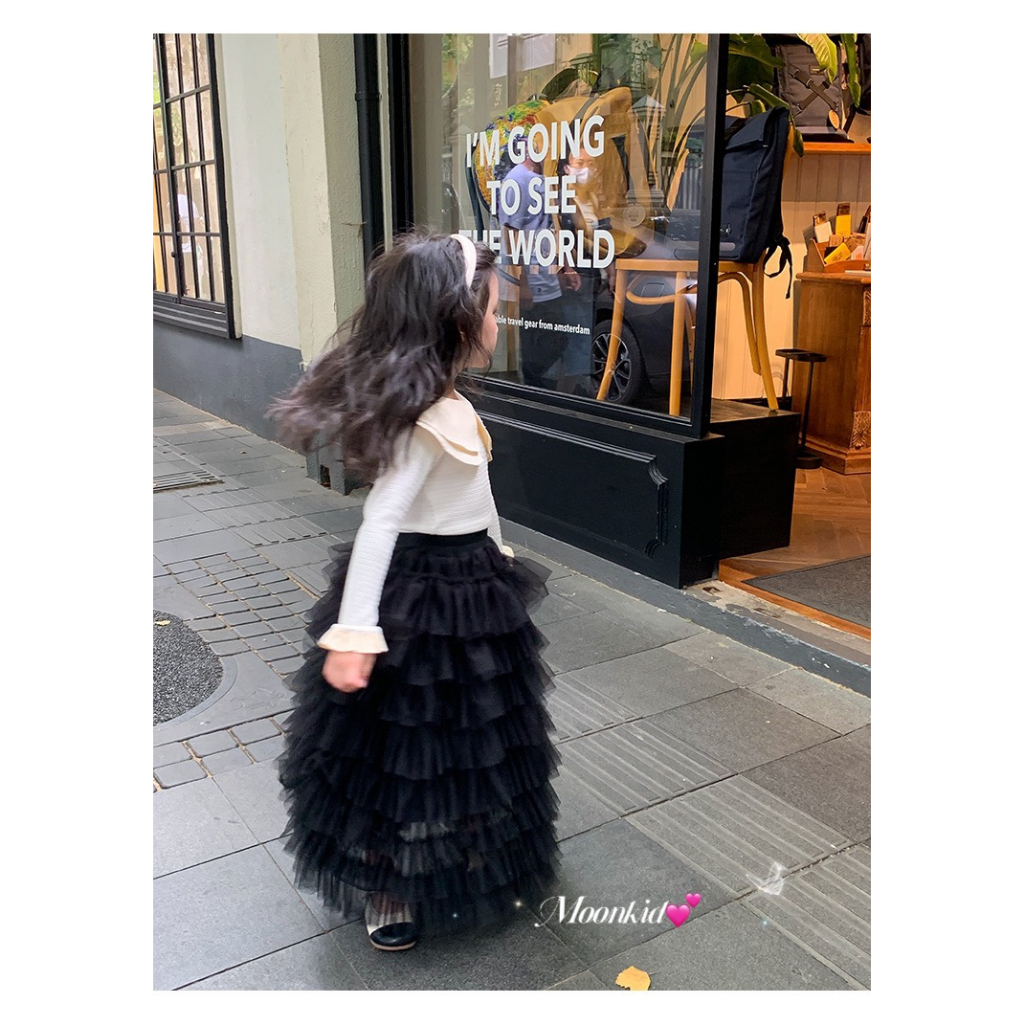 Set bộ chân Váy công chúa 2 chi tiết cho bé gái cổ bèo dài tay kết hợp chân váy nhiều tầng cho bé mặc đi học từ 8-28kg