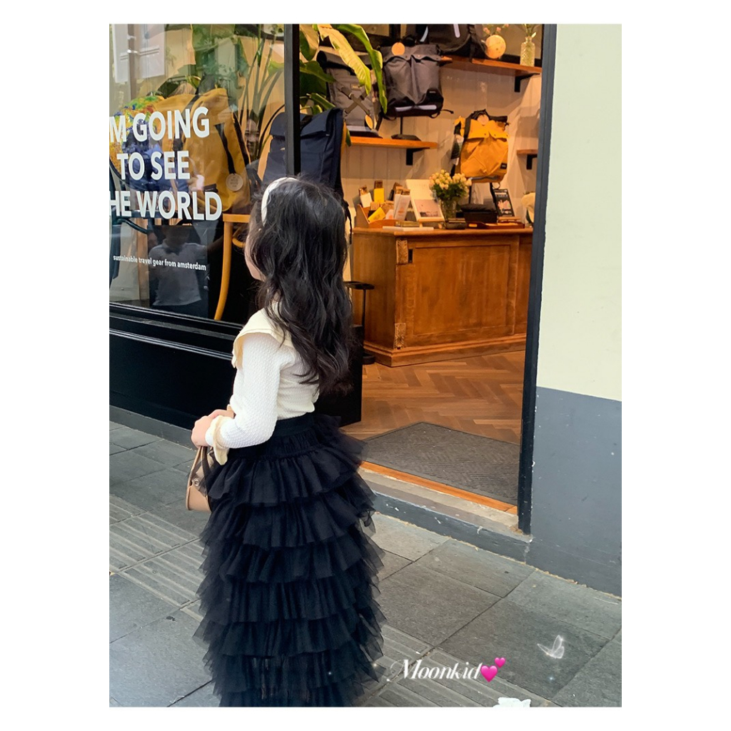 Set bộ chân Váy công chúa 2 chi tiết cho bé gái cổ bèo dài tay kết hợp chân váy nhiều tầng cho bé mặc đi học từ 8-28kg