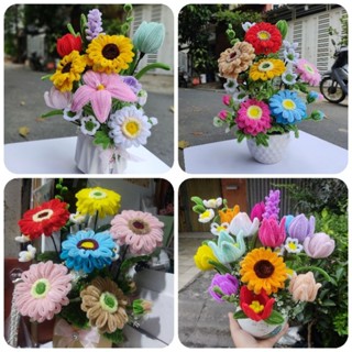 chậu hoa kẽm nhung handmade để bàn phối nhiều hoa size 30cm