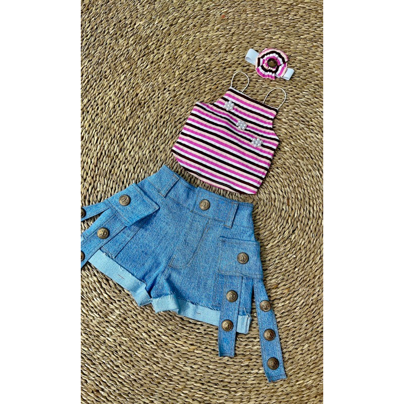 Sét quần đùi jeans áo 2 dây cho bé gái