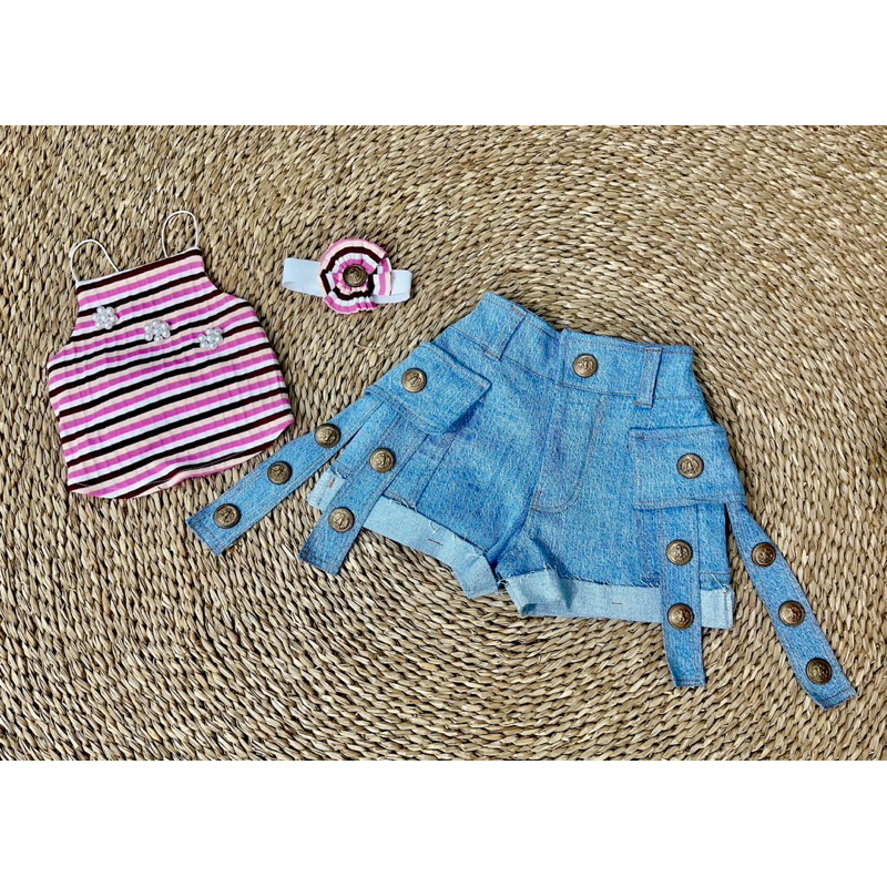 Sét quần đùi jeans áo 2 dây cho bé gái